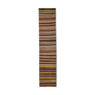 Striped Colorful Vintage Kilim Runner Rug 80 x 363 cm