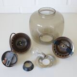 Vintage Copper Pendant Light Amber Glass Mid Century Modern Ceiling Lanter