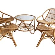1960's Set of Four Rattan Armchairs and Side Table by Jaroslav Prochazka for ULUV