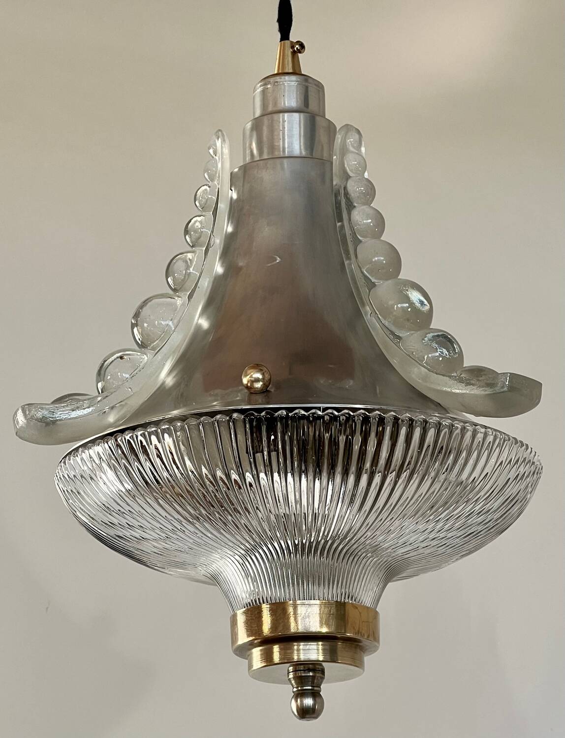 Holophane Art Deco prismatic glass pendant light