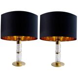 Paire de lampes XXL vintage, Verre Laiton