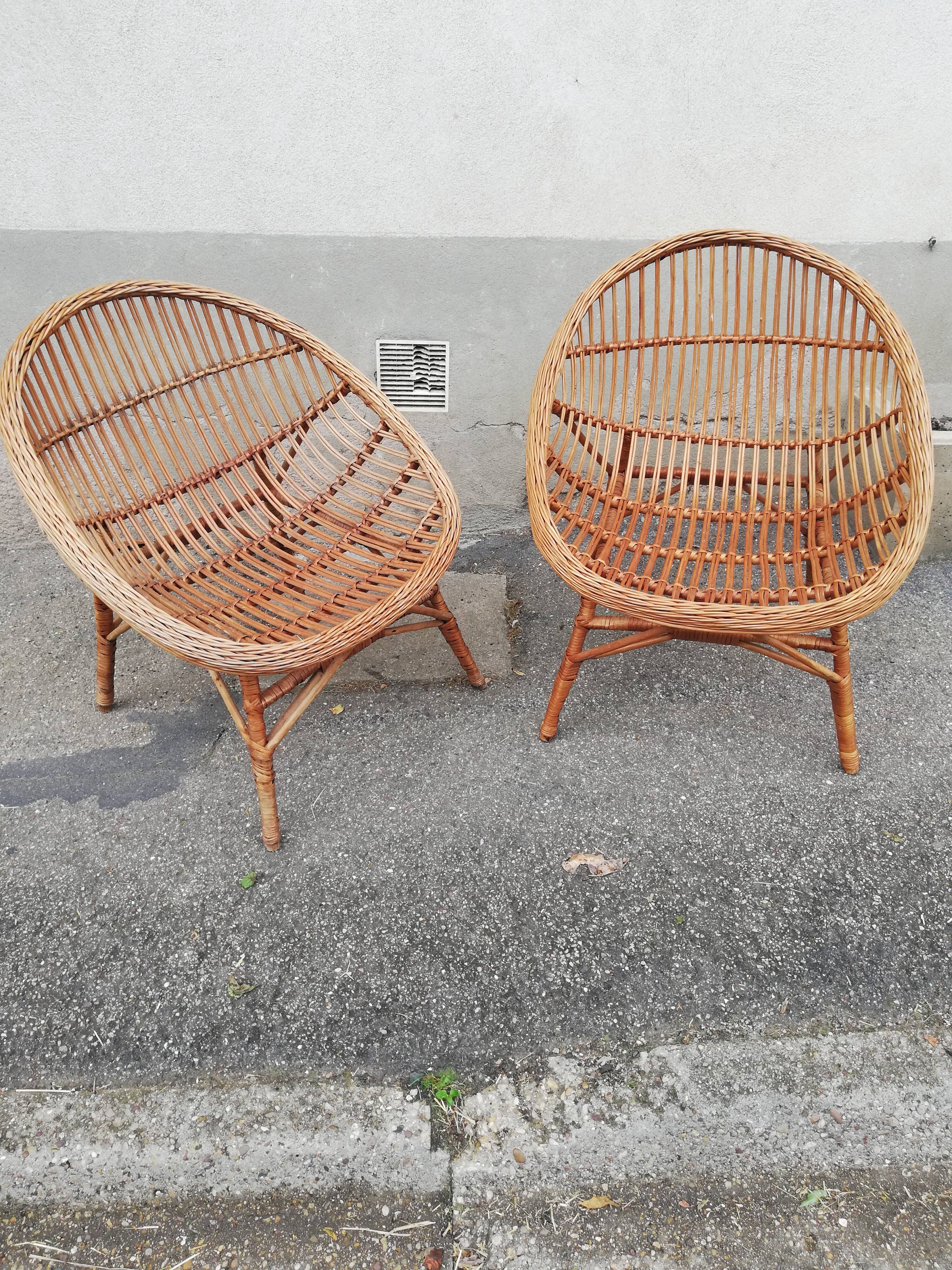 Paire de fauteuils vintage rotin
