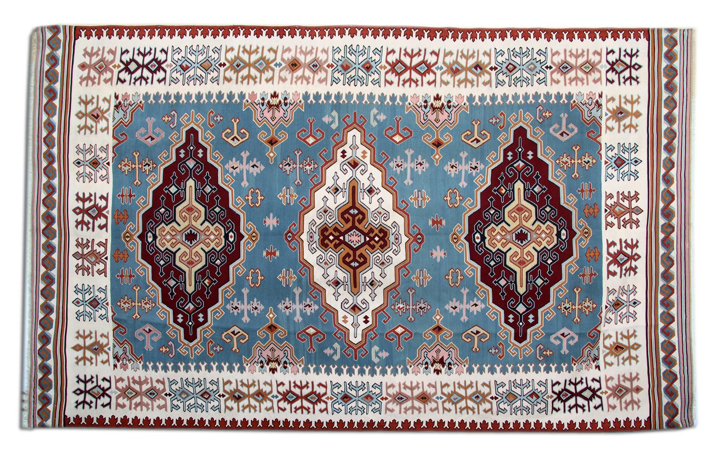 Antique Serbian Rug, Handmade Carpet Vintage Kilim, Geometric Oriental Rug