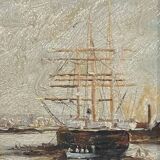 Oil on canvas "bateaux au port" signed e. guilleux