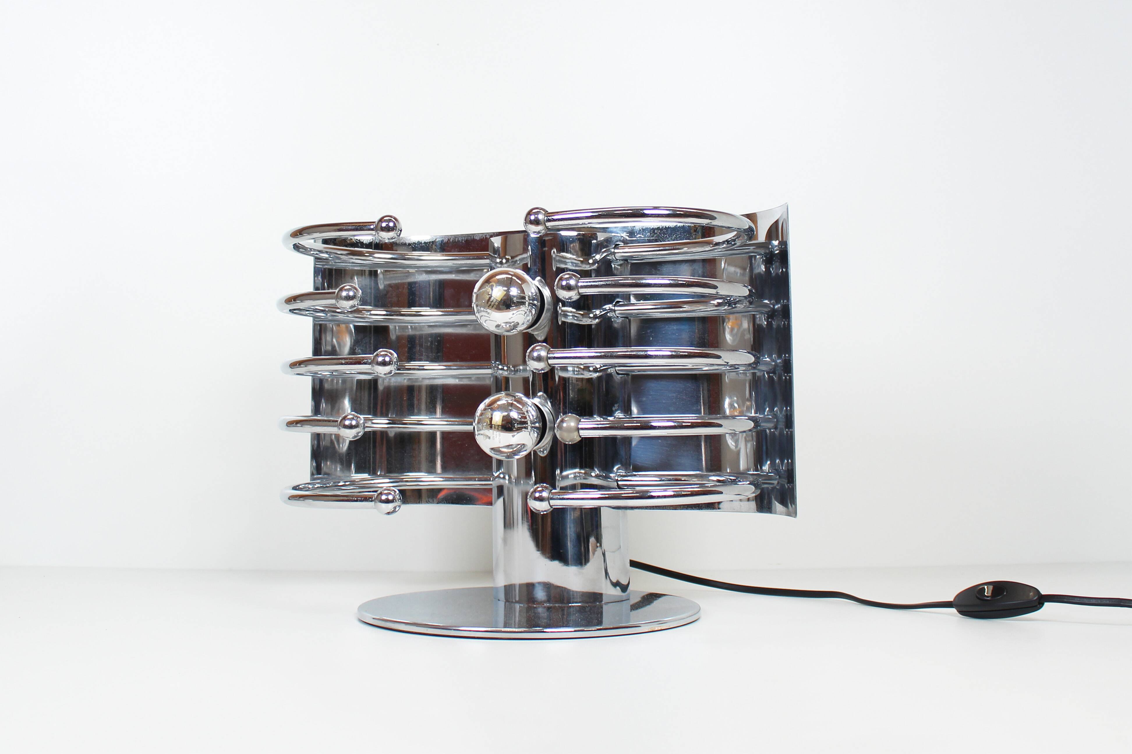 Unique & exceptional Italian 1960s Space age chrome table lamp