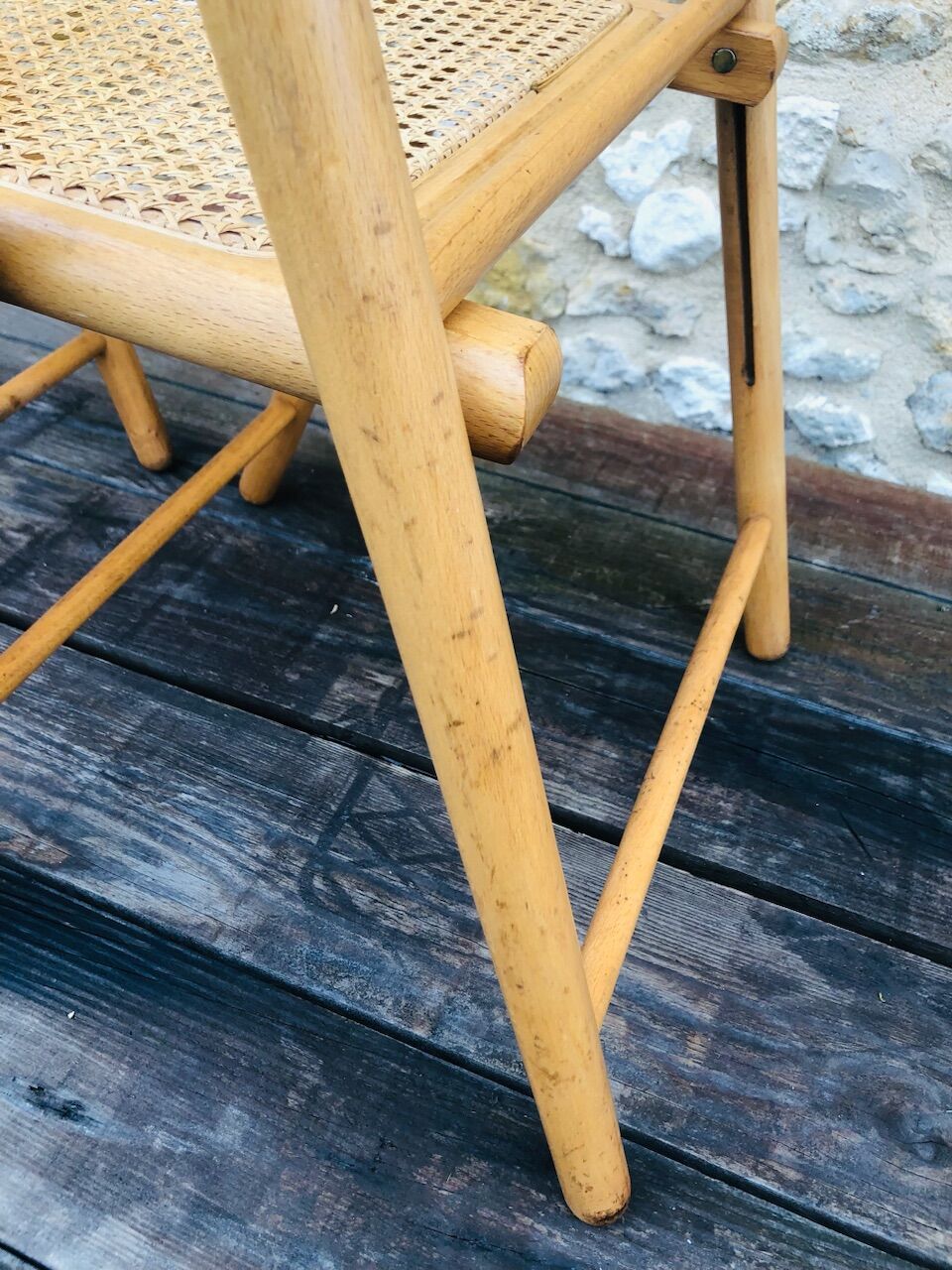 Set of 2 vintage folding chairs, rattan cane for Habitat, circa 70/80