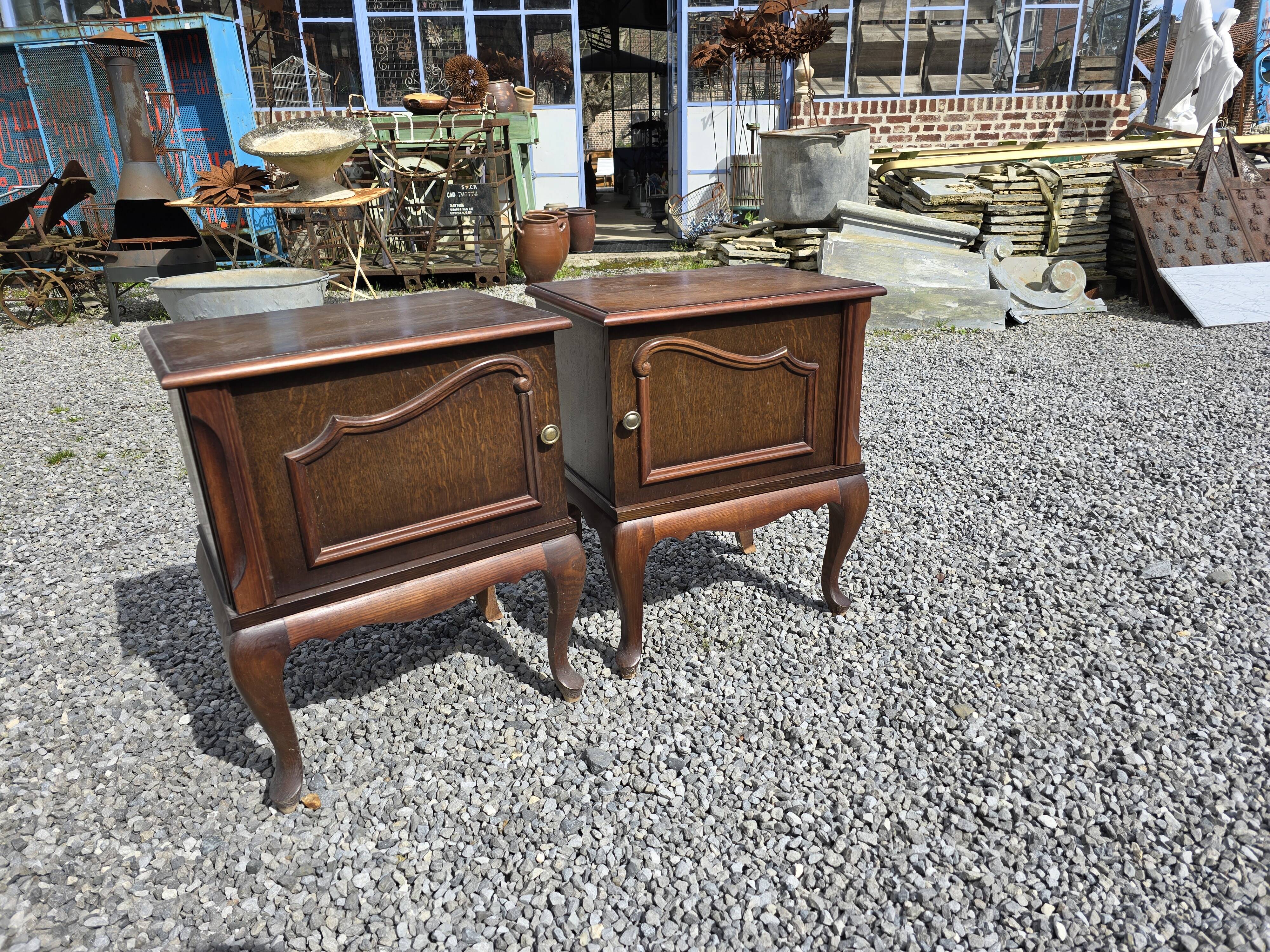 Pair of Louis XV style oak bedside tables