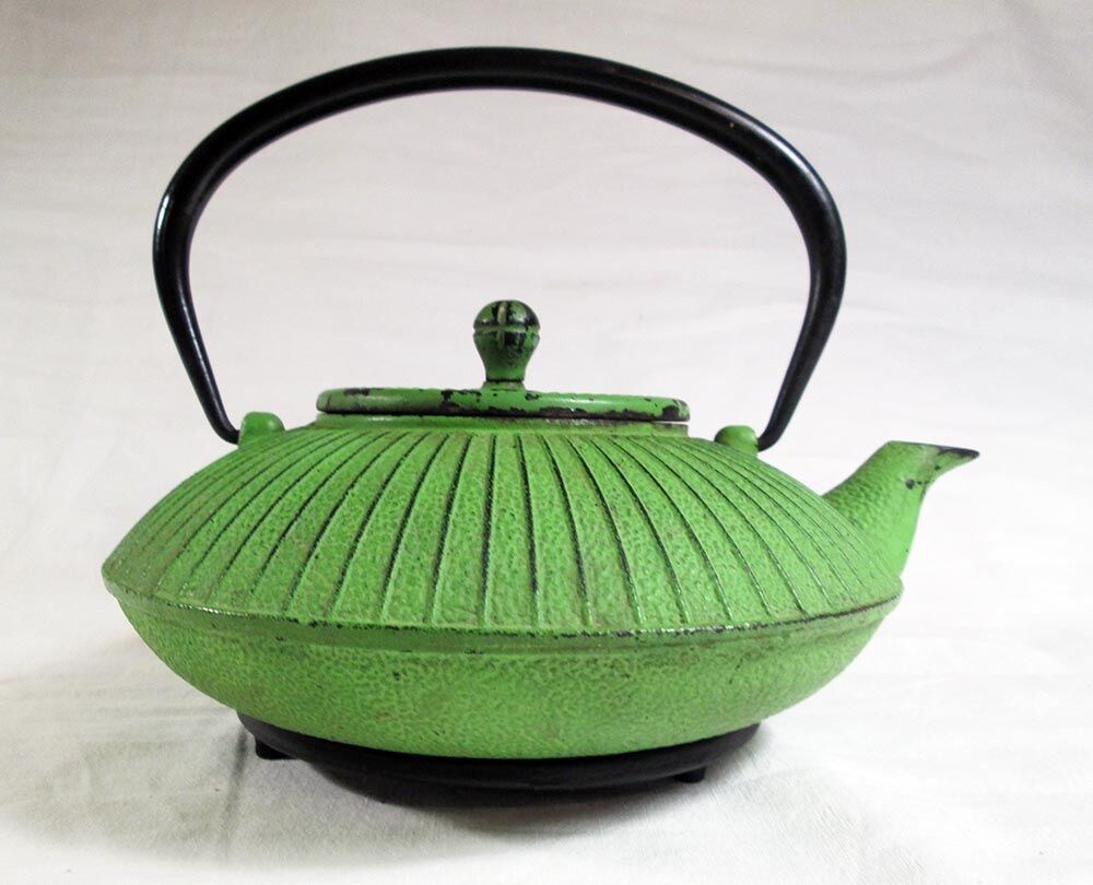 Flat cast iron teapot