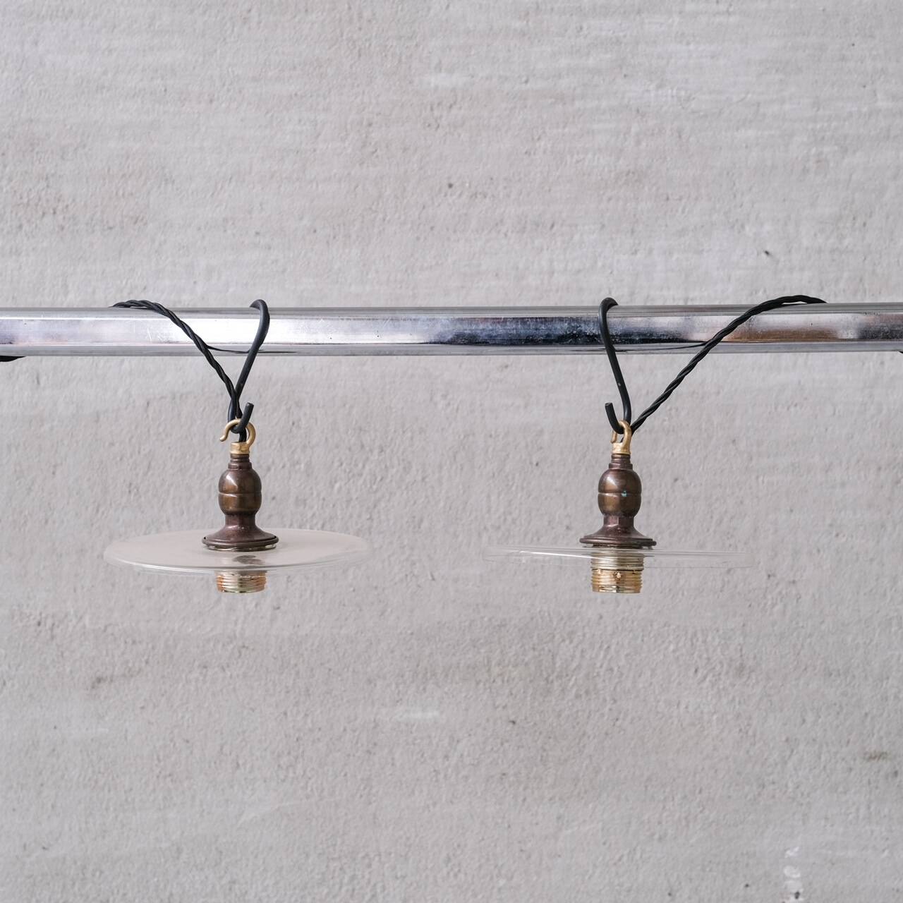 Suspension milieu du siècle, abat-jour circulaire en verre