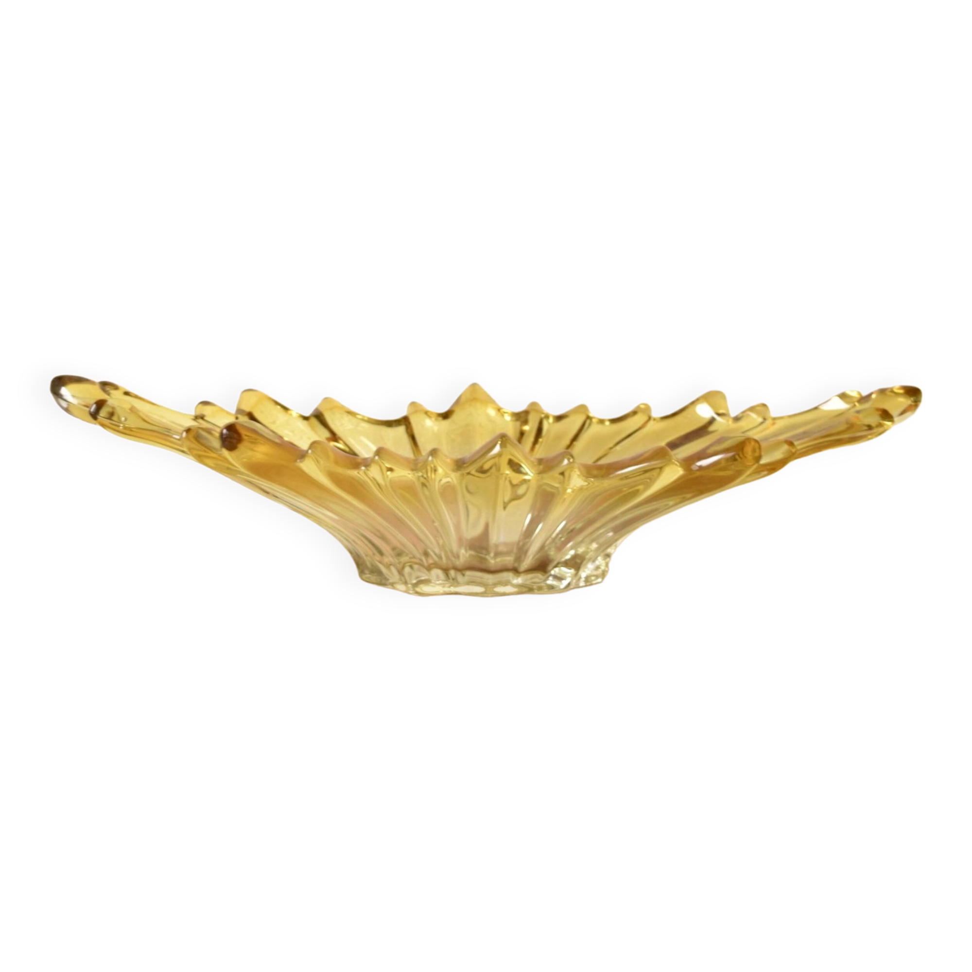 Corbeille vintage en verre moulé et teint en jaune