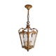 Former Hall Lantern in Golden Bronze - 3 Fires - 5 Chiseled Glass Faces - Early XX th.
