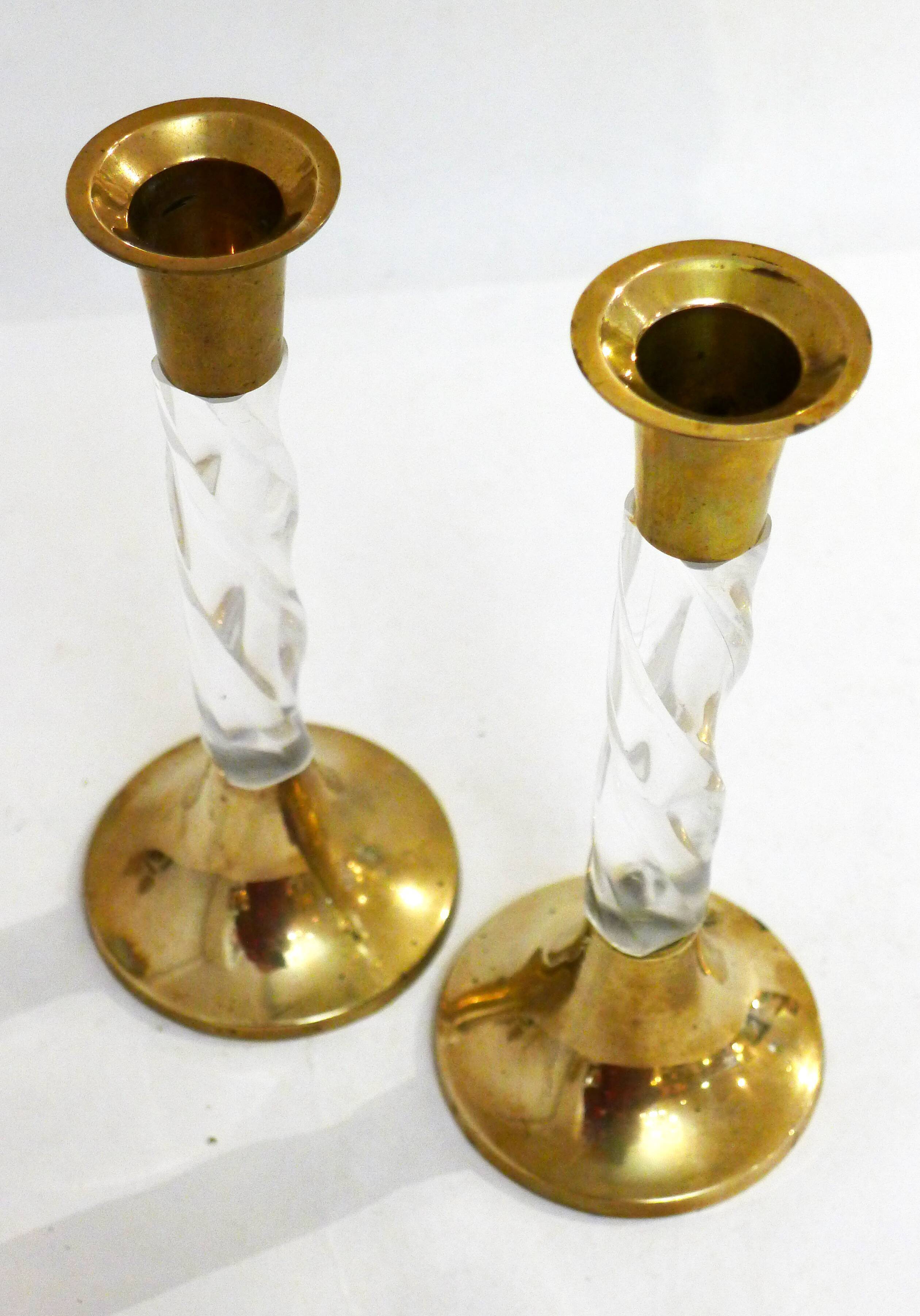 Pair of golden & plexi candle holders