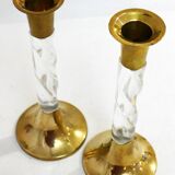 Pair of golden & plexi candle holders