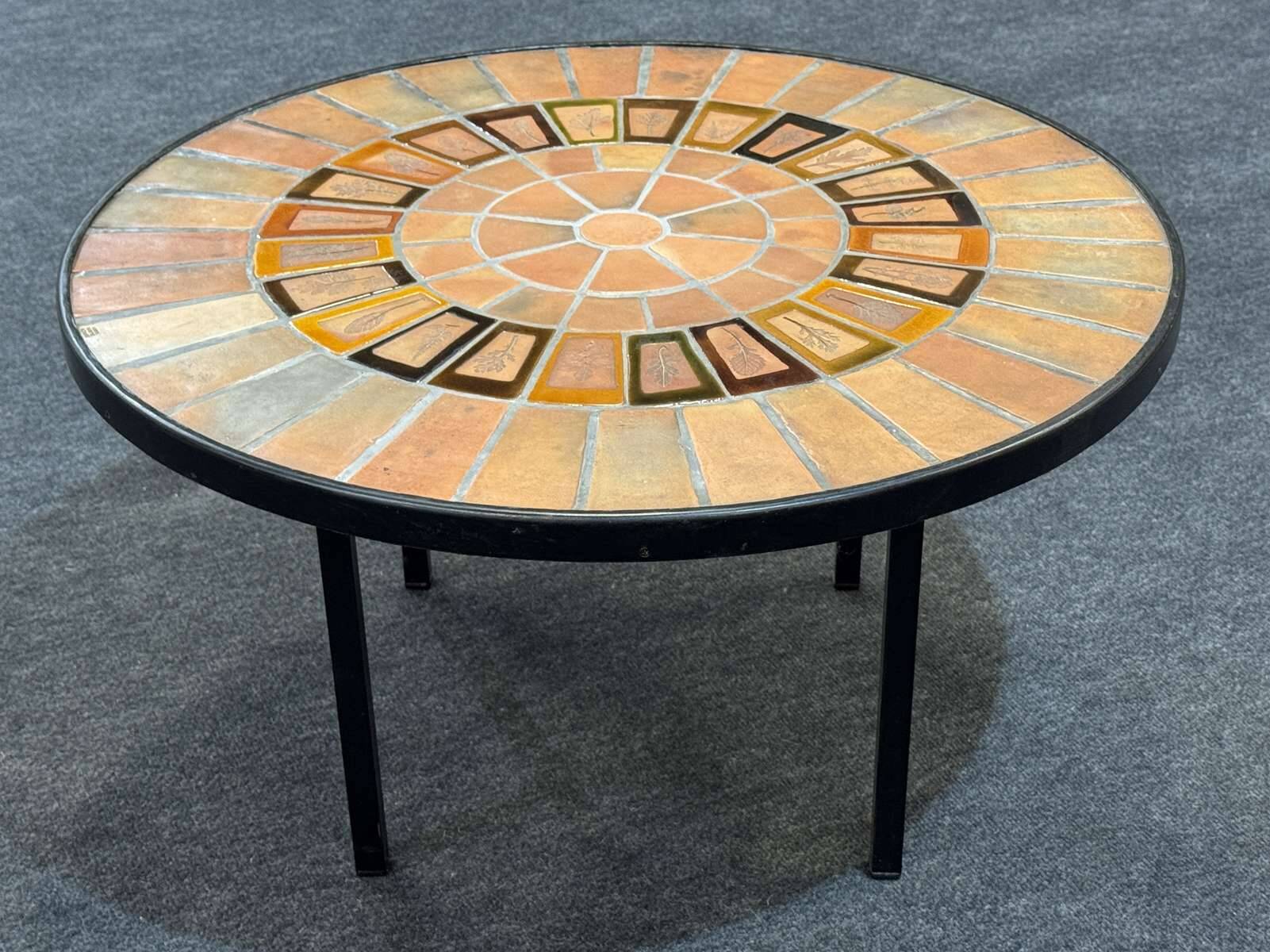 1960s round coffee table Vallauris signed Capron