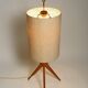 Mid Century Modern tripod walnut wood floor lamp with large fabric shade