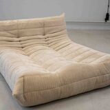 Togo chaise lounge in white corduroy fabric attributed to Michel Ducaroy for Ligne Roset, 1974