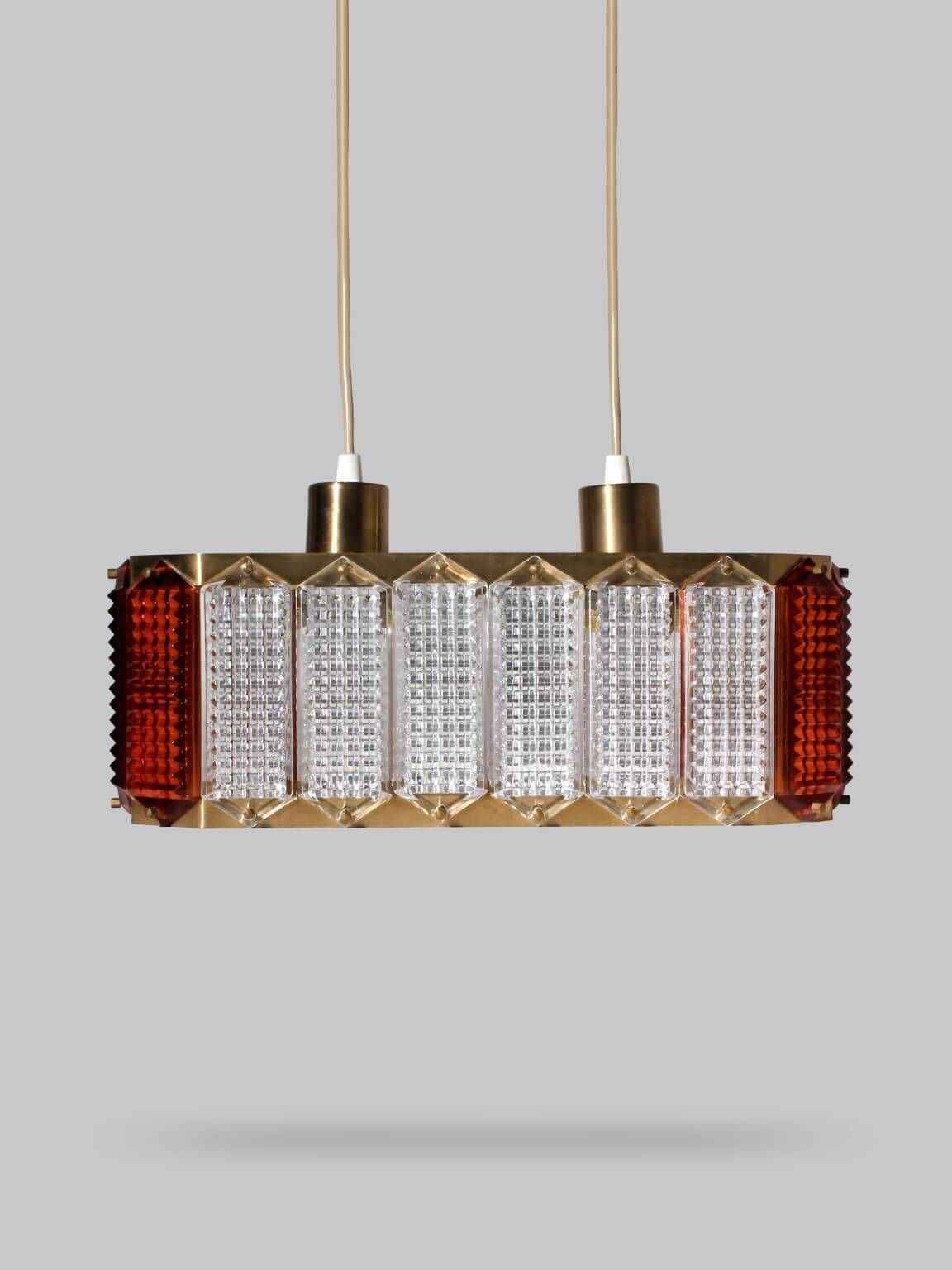 Wiktor Berndt Mid-Century Crystal And Brass Ceiling Light, For Flygsfors, Sweden