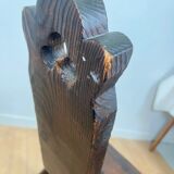 Pair of low tripod chairs in solid wood, mid-20th century.