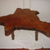 Mahogany table and 2 stools 1970