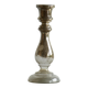 Antique mercury glass candlestick with a patina and silver finish.