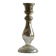 Antique mercury glass candlestick with a patina and silver finish.