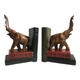 Pair of vintage carved wooden elephant bookends