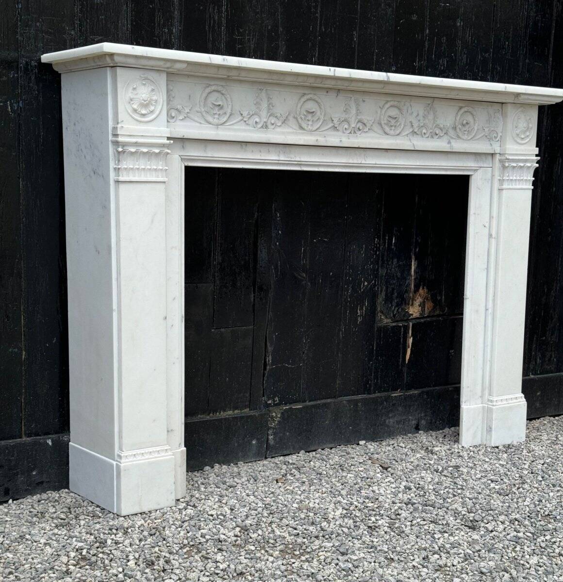 Louis XVI Style Fireplace In Carrara Marble Circa 1880