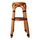 Tabouret haut vintage Multicanne - Rotin & Rilsan bleu