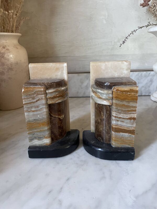 paire de serre-livres Art déco en onyx