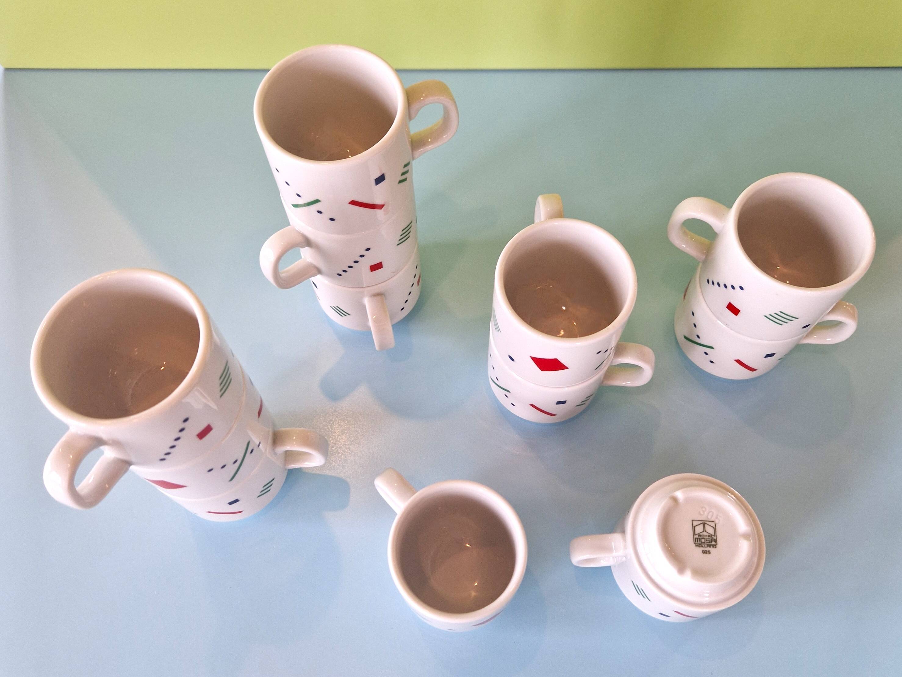 Set of 12 Postmodern Memphis cups by Royal Mosa Maastricht, The Netherlands