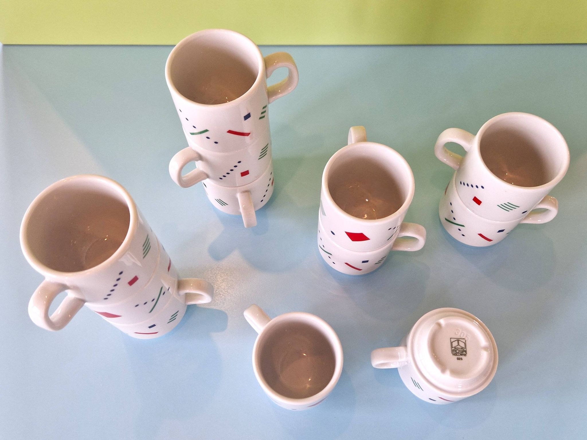 Set of 12 Postmodern Memphis cups by Royal Mosa Maastricht, The Netherlands