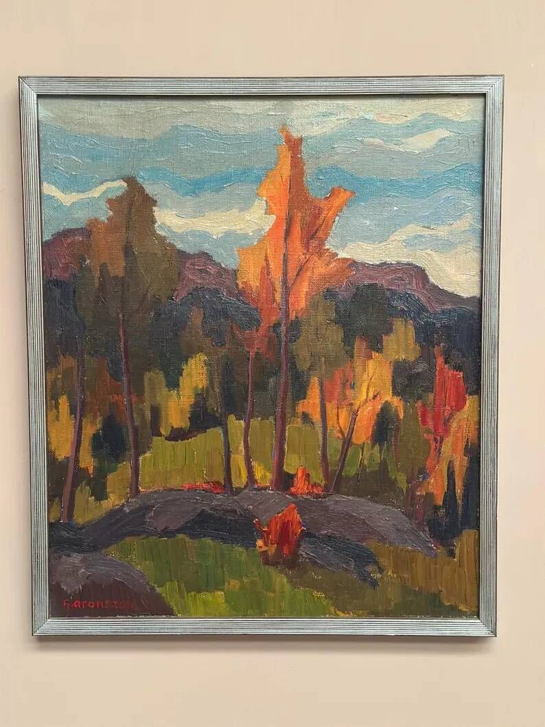 Original Swedish Oil on Canvas – “Orust” by Gösta Arontzon – Signed – Dated 1971 – Vintage & Framed – 58 × 49 cm
