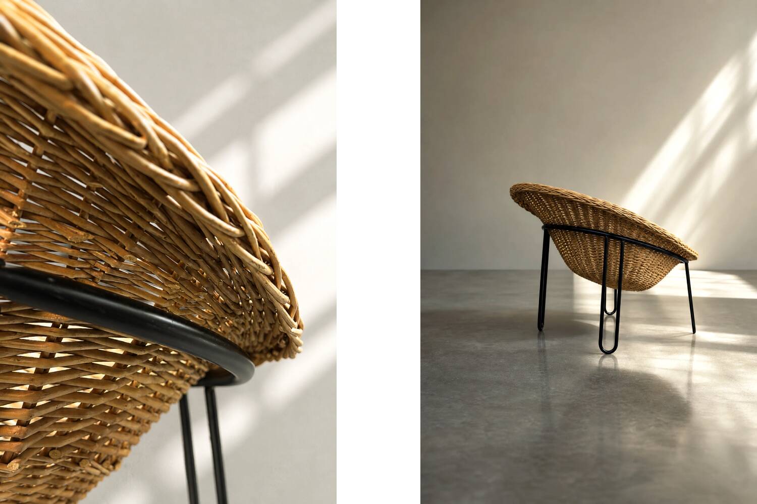 Vintage Mid-Century Italian Modern Boho Rattan Spherical Bowl Chair, 1950s