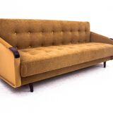 Midcentury modern yellow fabric bouclé sofa, Denmark, 1960s. After restoration.
