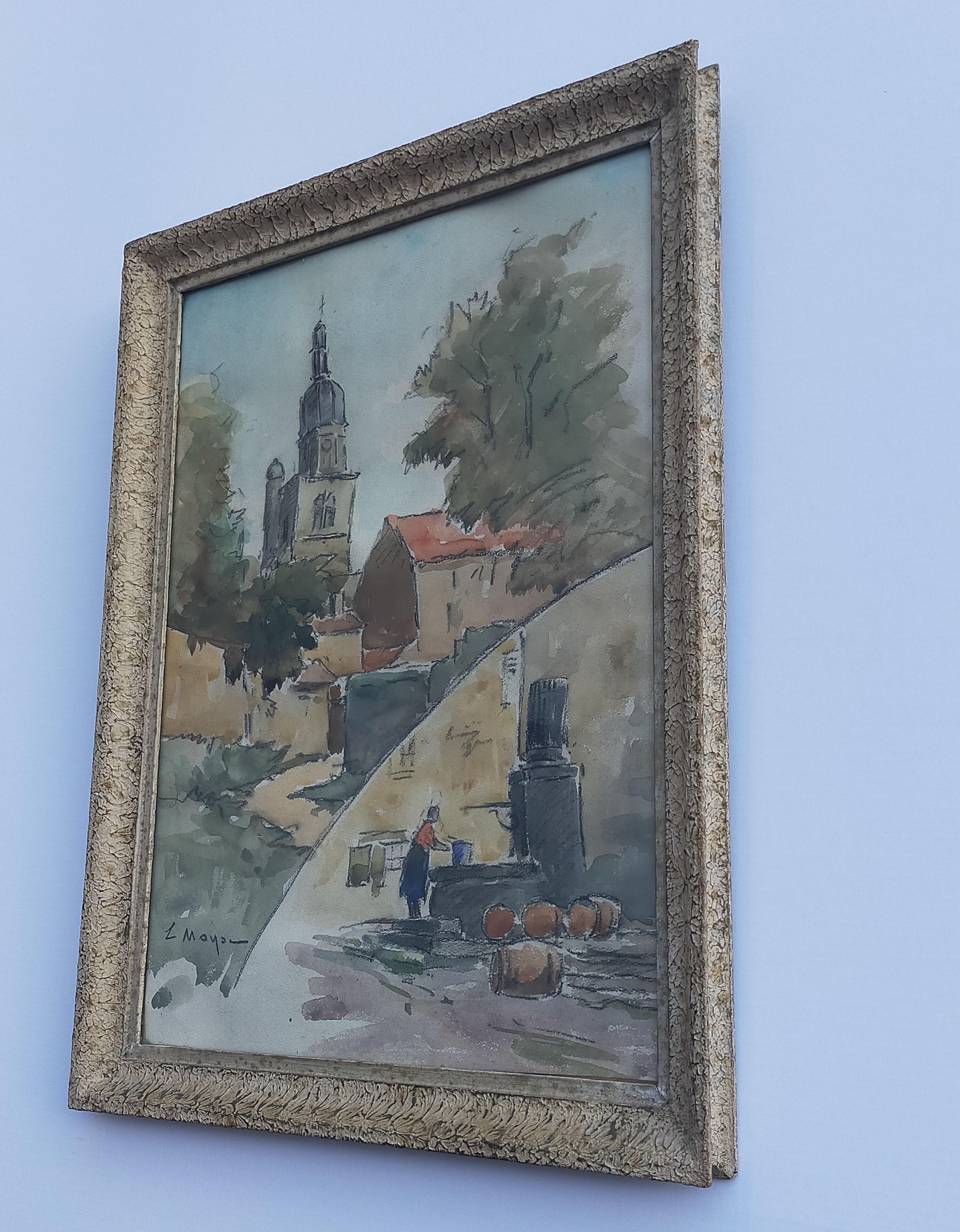 Watercolor painting country village