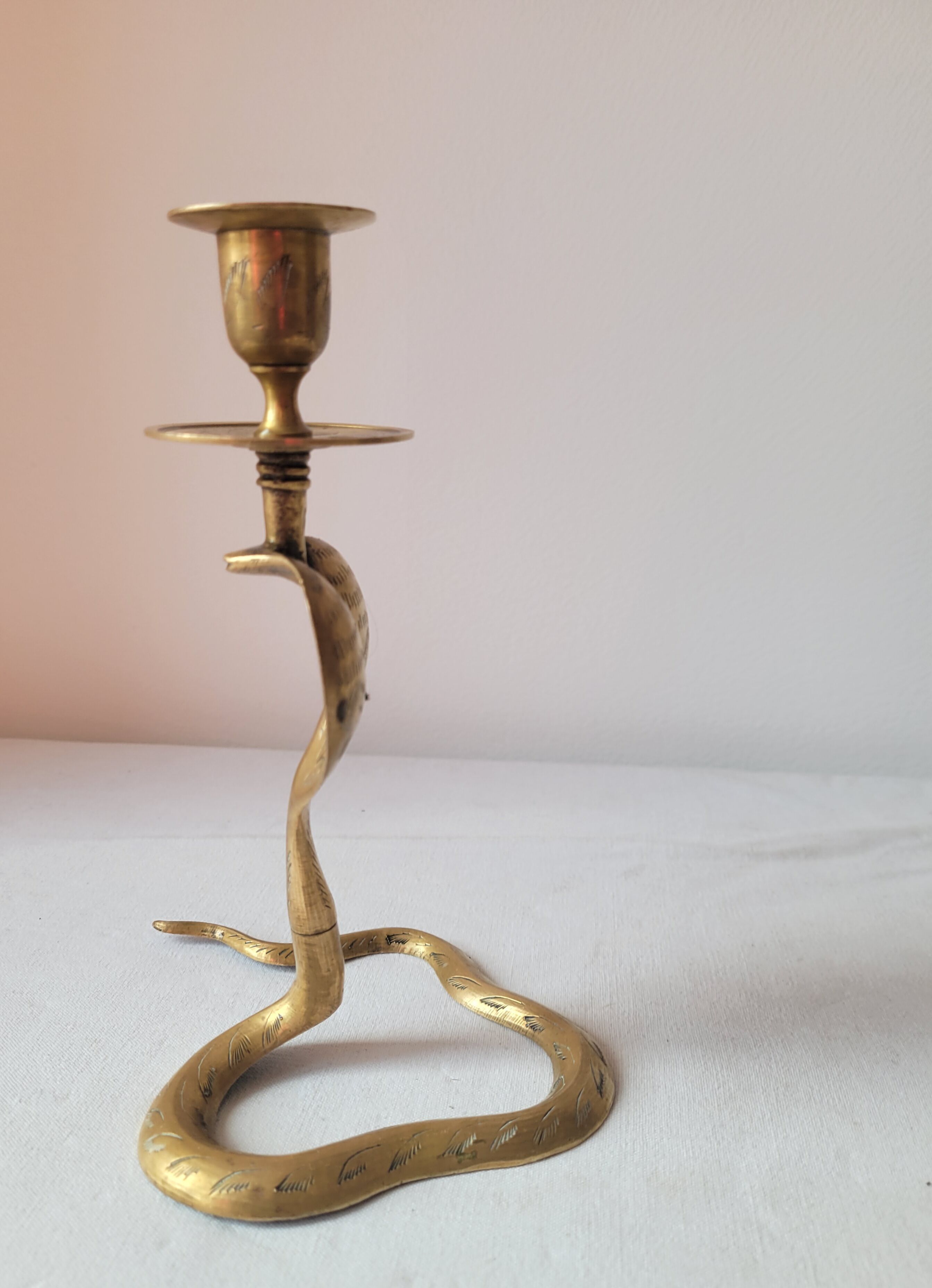 Zoomorphic snake cobra brass candle holder