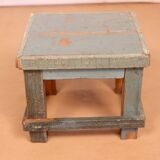 Table de chevet d'atelier en teck birman patine bleue d'origine /idéal en sellette p