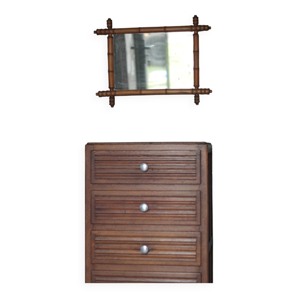 Miroir bois imitation bambou, miroir ancien, miroir à suspendre