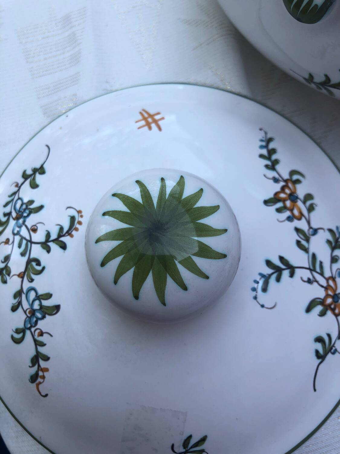 Vegetable dish or soup tureen in Moustiers earthenware signed LALLIER