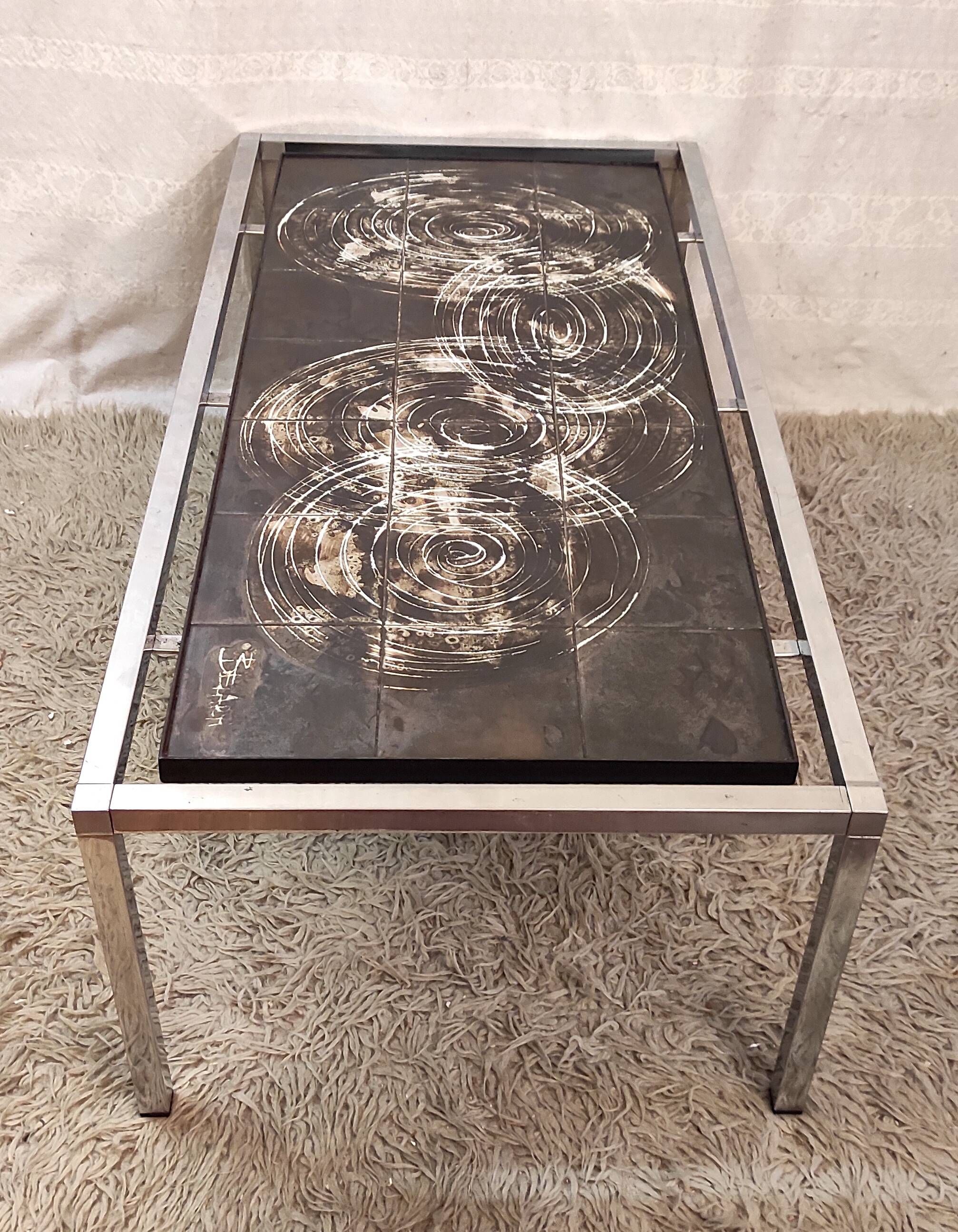 Ceramic and metal coffee table - signed Belarti - 1960s/70s