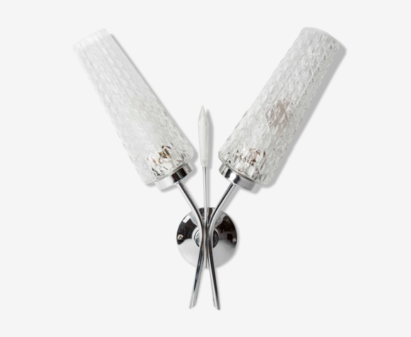 Applique double 1960 chrome et verre et pointe transparente