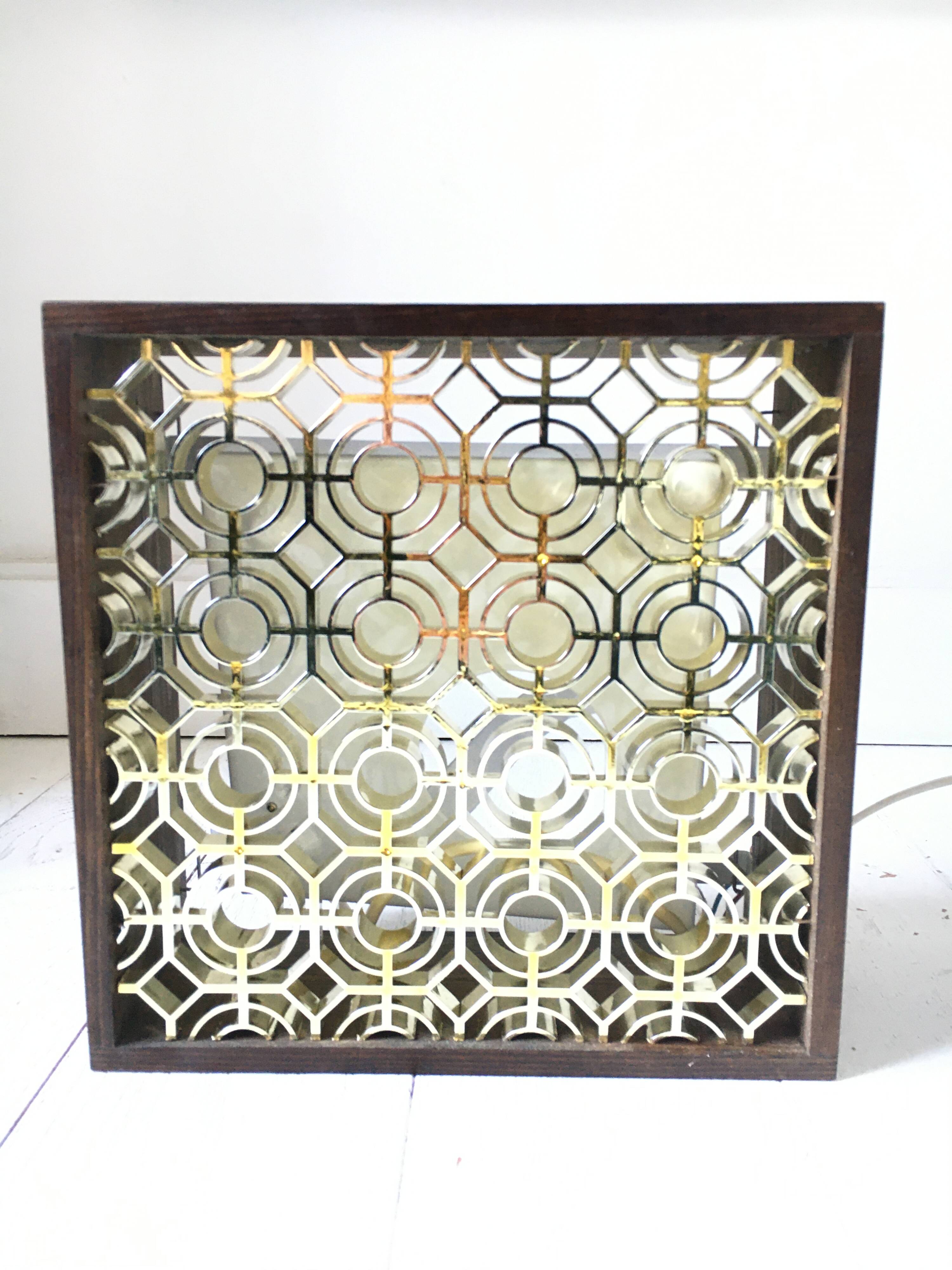 Pair of wooden frame wall lights, Odreco