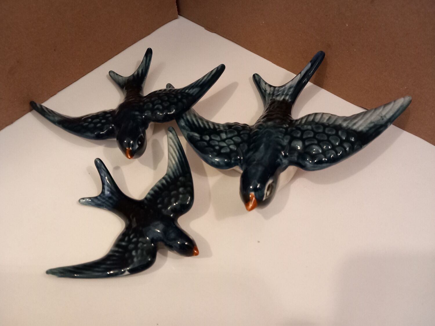 3 blue swallows, earthenware wall decoration