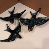 3 blue swallows, earthenware wall decoration