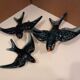 3 blue swallows, earthenware wall decoration