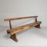 Pine bench with backrest, 2.5 metres long, 1950s.