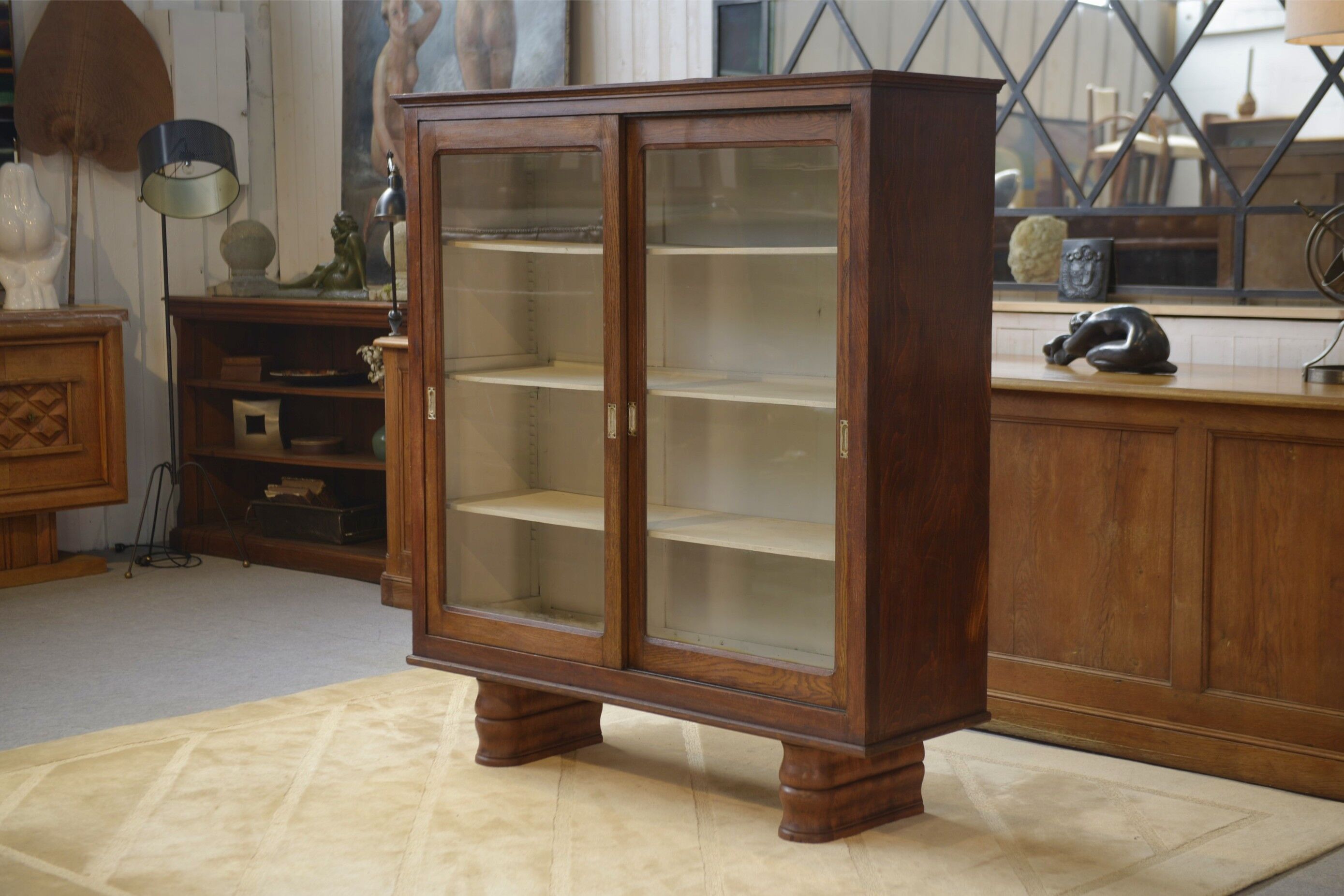 1940s oak display cabinet
