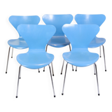 Set Of 5 Seven Chairs Model 3107 In Light Blue By Arne Jacobsen From 1980s