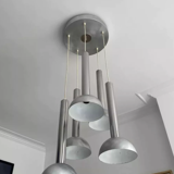 Vintage pendant lamp, chromed and brushed metal, France 1970