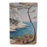 Coastal edge with leaning pine - Oil on cardboard